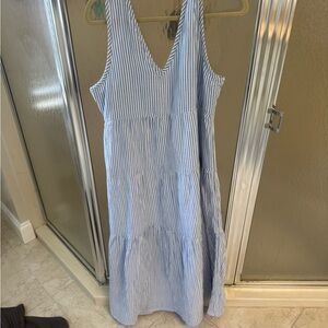 Quince Light Blue and White Striped Sleeveless Top
